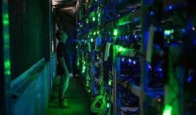 A high-tech mining farm showcasing multiple mining rigs working in unison.